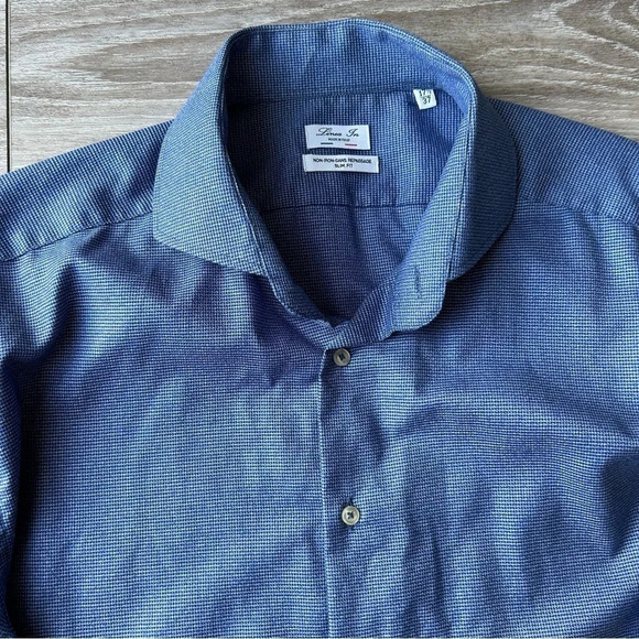 Linea In Blue Non Iron Slim Fit Button Down Shirt Made in Italy - Picture 4 of 13